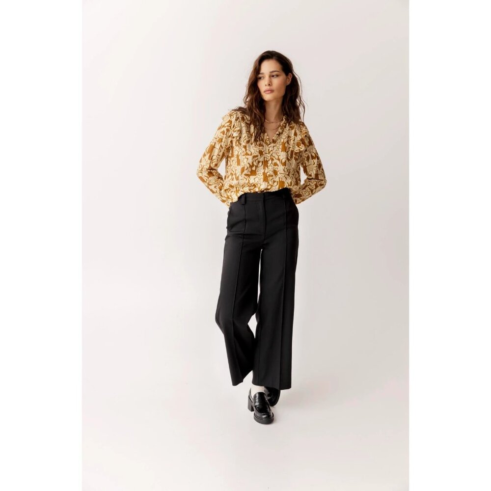 Atelier Pants Womens 38 Black High Rise Button Tab Waist Straight Leg Office